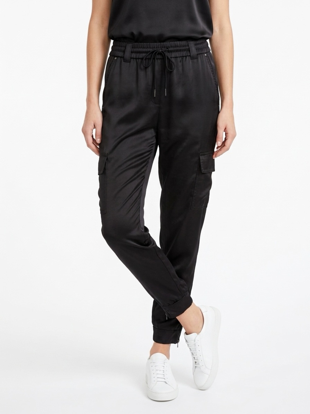 WHITE HOUSE BLACK MARKET | Black Satin Cargo Jogger Pants Women’s Size 4